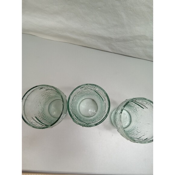 Coca-Cola 4" Pebbled Green Glass Cup Set Of 3 - Picture 3 of 5